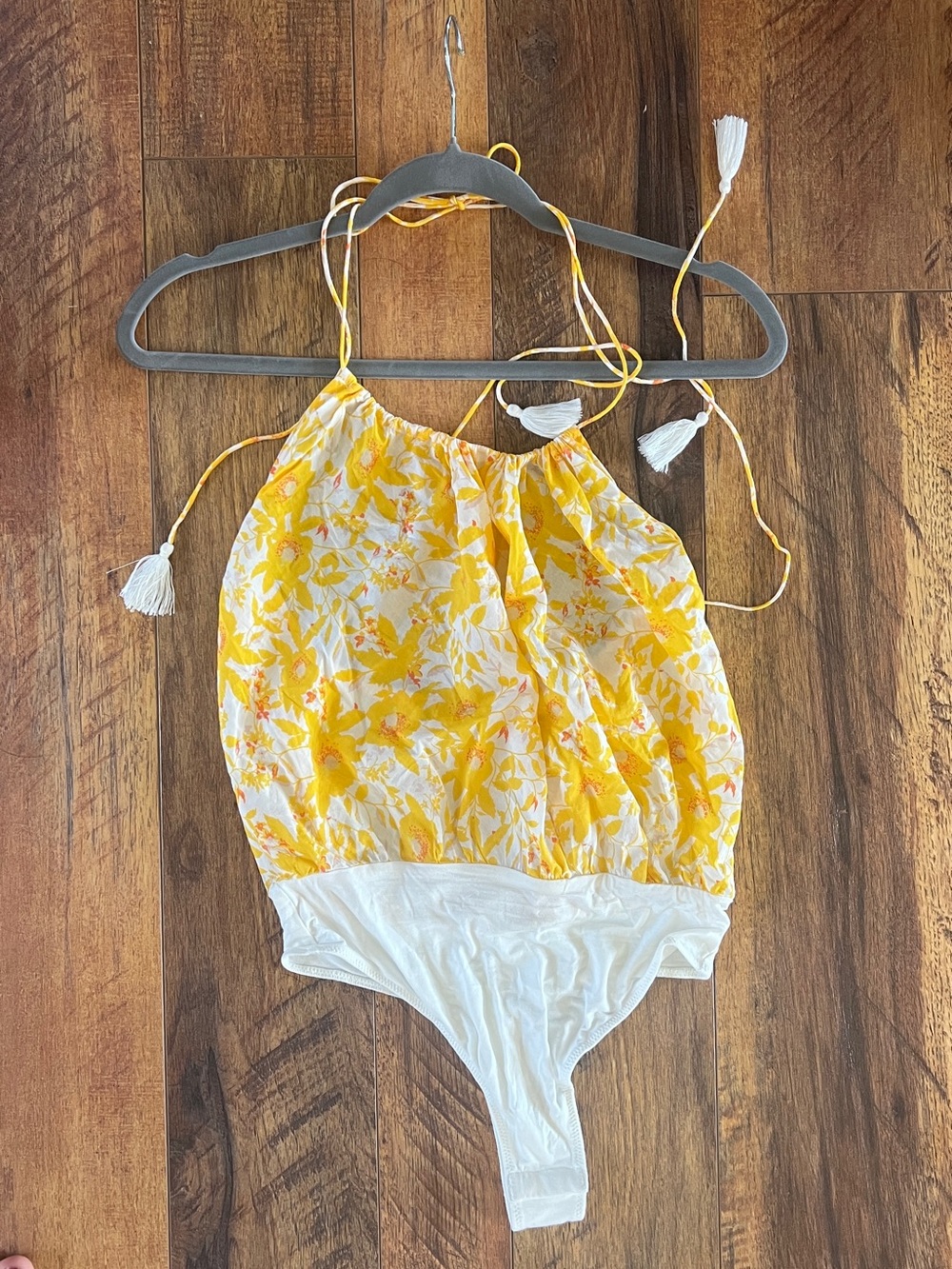 Free People Vibrant Yellow Floral Halter Bodysuit small